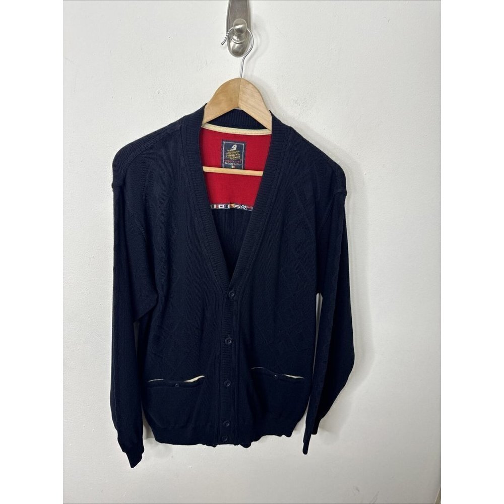 Green Coast Yachting Men M Blue Cardigan‎ Merino Wool Blend Preppy Sailing Italy